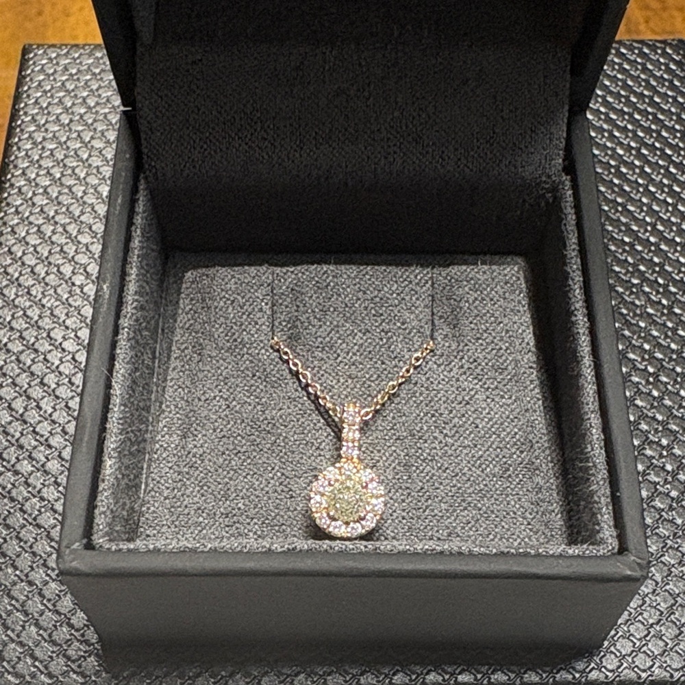 14K Gold Diamond Pendant Necklace & Box (Crown of Light)